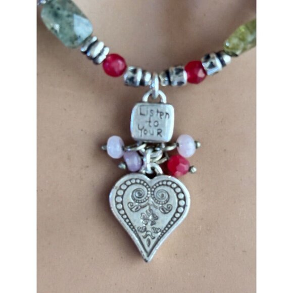 Brighton Multi Gemstone Heart Pendant Silver Plated Necklace 18 Inches - Picture 2 of 6